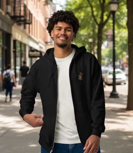 sweat zippé à capuche chrisme brodé
