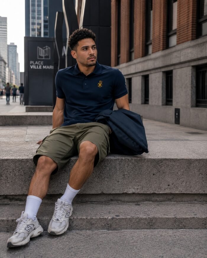 homme portant le polo piqué chrétien Chrisme en coton