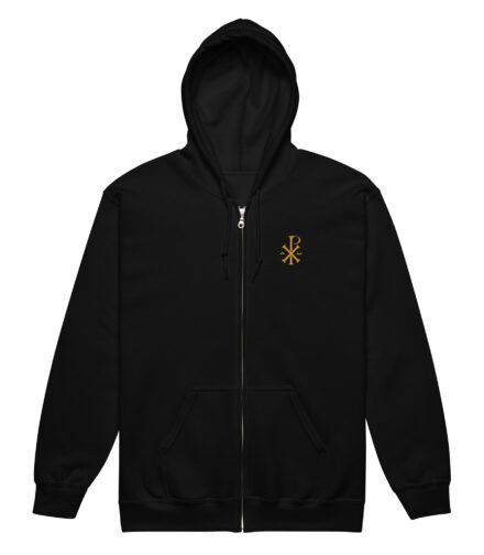 sweat zippé à capuche chrisme brodé