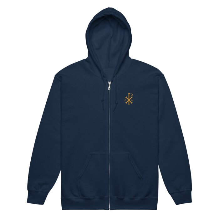 sweat zippé à capuche chrisme brodé