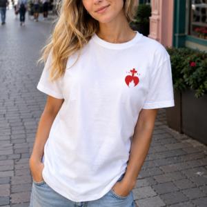 T-shirt brodé femme - Sacré-Cœur | Haut chrétien en coton