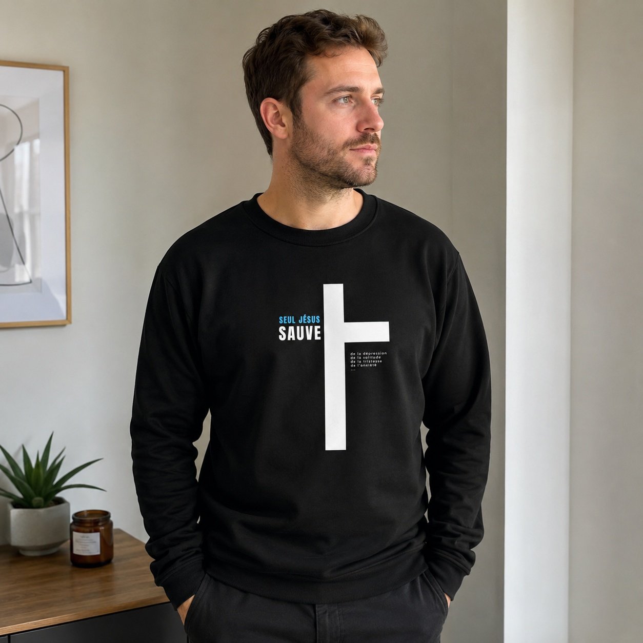 Sweat chrétien noir «Jesus sauve » | Pull pour homme
