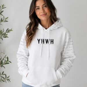 YHWH - Sweat à capuche femme blanc | Pull chrétien premium
