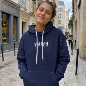 YHWH - Sweat à capuche femme marine | Pull chrétien premium