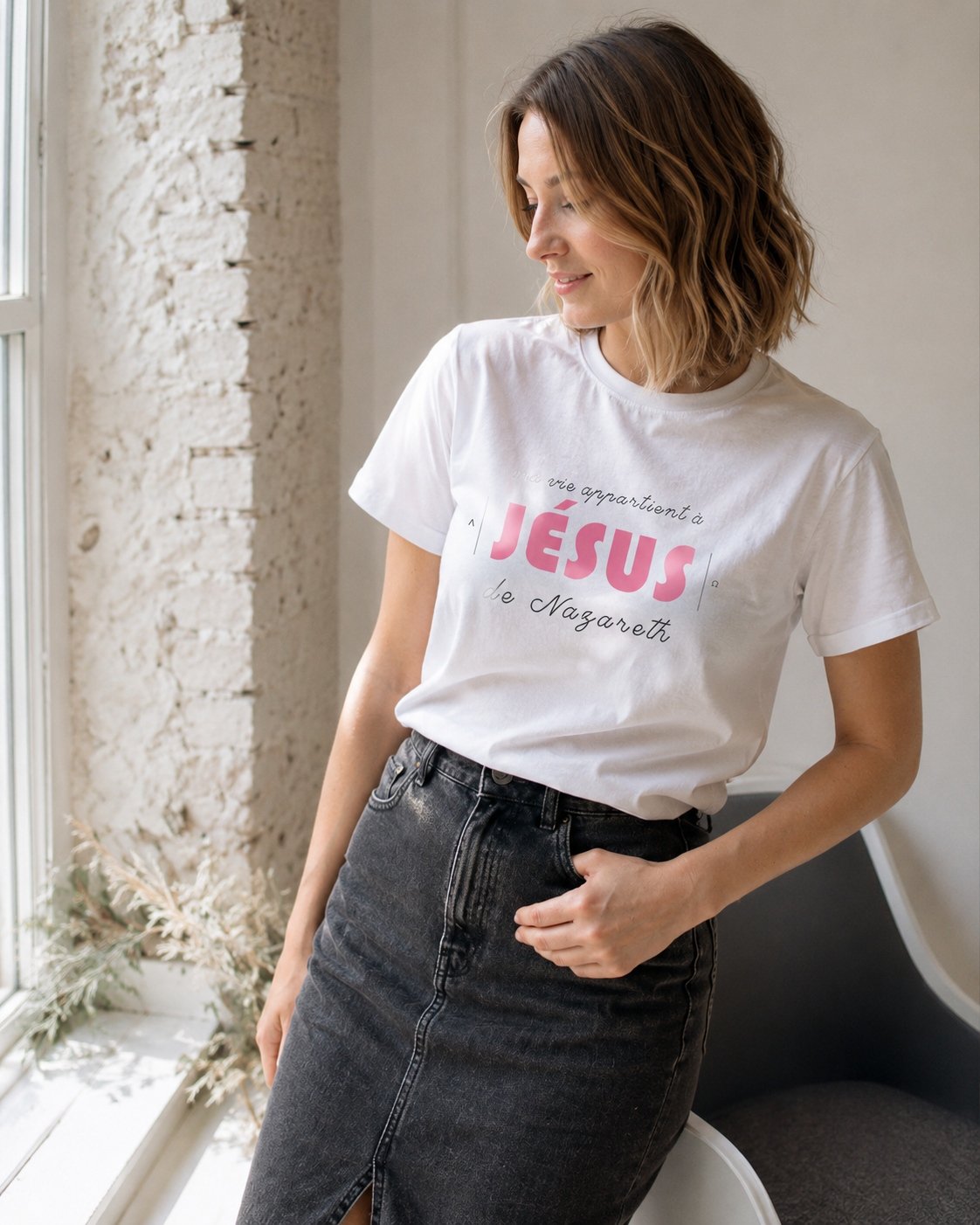 T-shirt coton femme « Ma vie appartient à Jésus » | Blanc