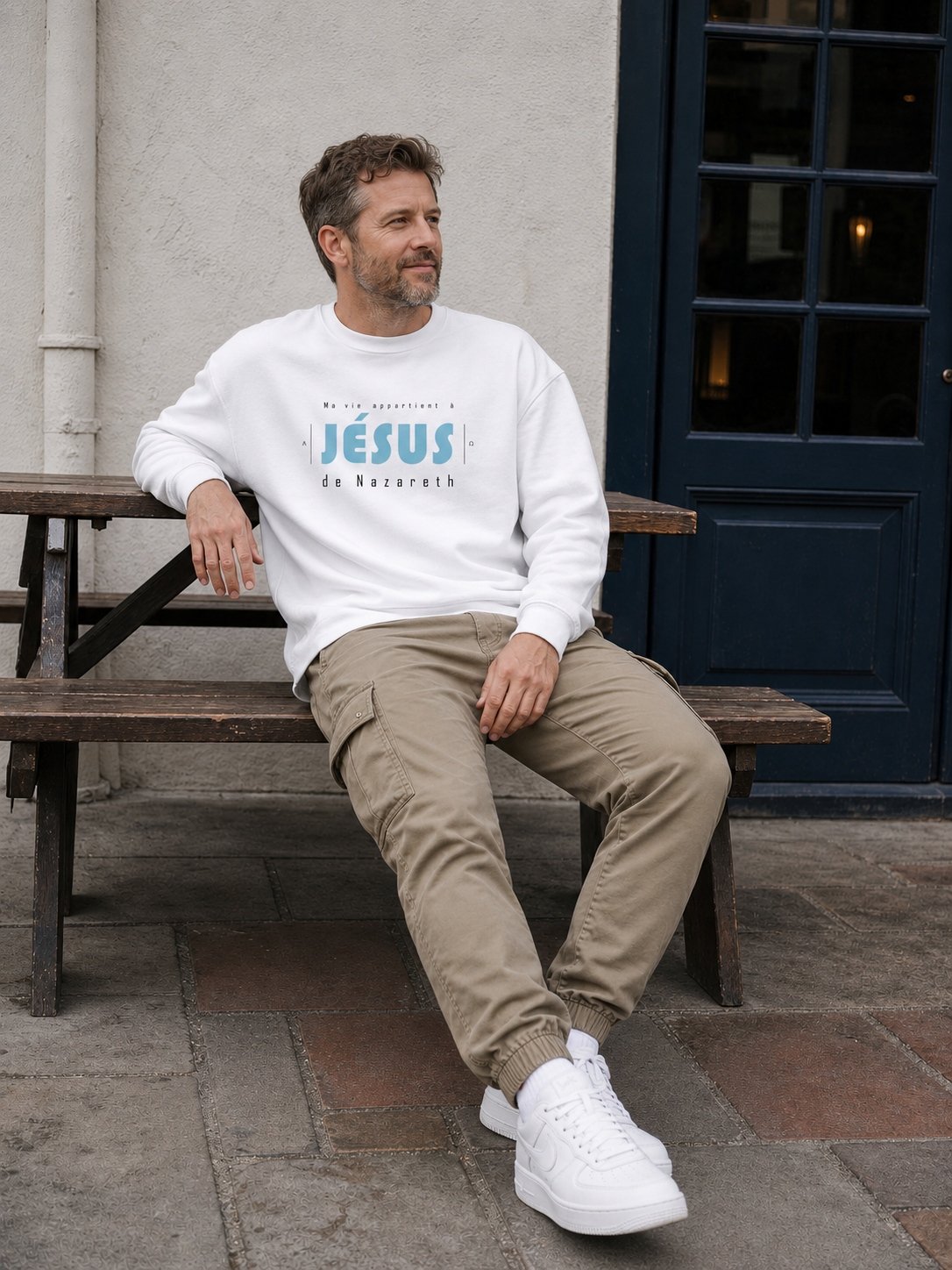 Sweat chrétien homme «Ma vie appartient à Jésus» | Pull blanc – Image 4