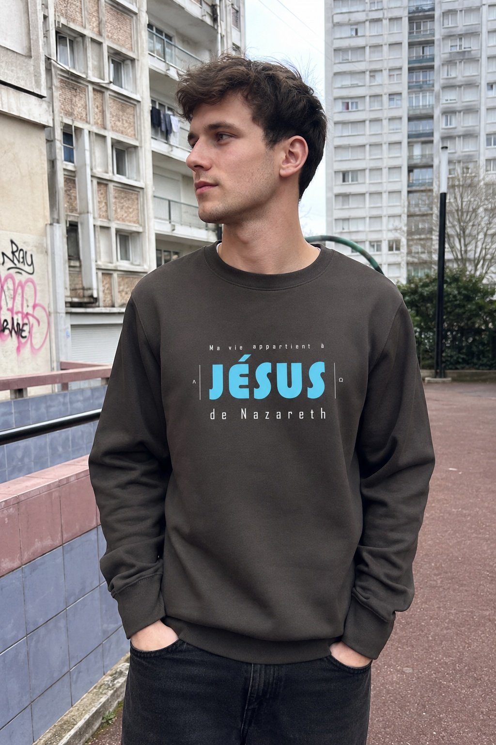 Sweat chrétien homme «Ma vie appartient à Jésus» | Pull Noir – Image 9