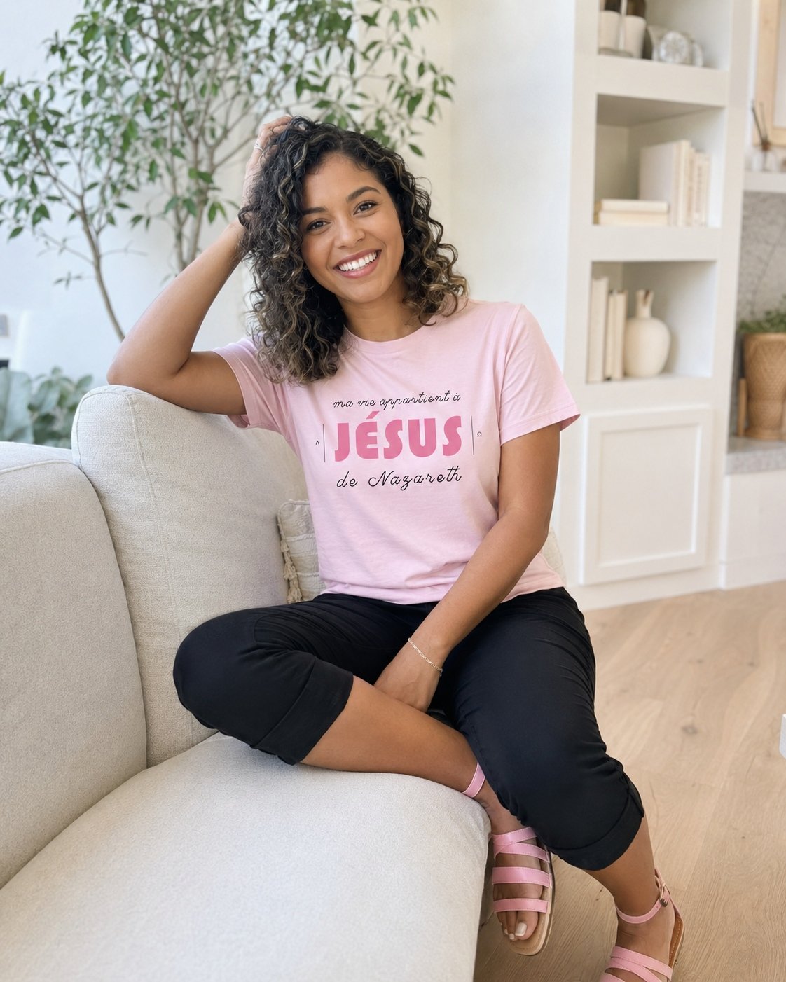 T-shirt coton femme « Ma vie appartient à Jésus » | Blanc – Image 12