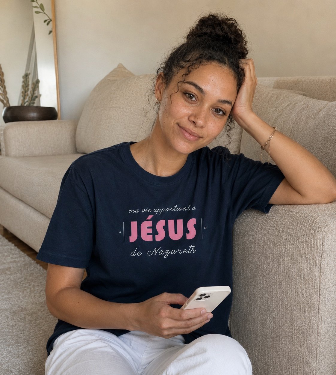 T-shirt coton femme "Ma vie appartient à Jésus" | Noir – Image 10