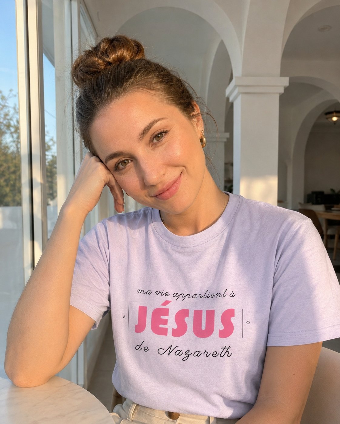T-shirt coton femme « Ma vie appartient à Jésus » | Blanc – Image 8