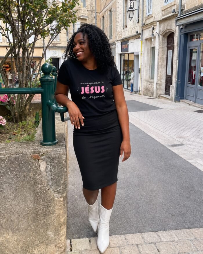 T-shirt coton femme "Ma vie appartient à Jésus" | Noir – Image 5