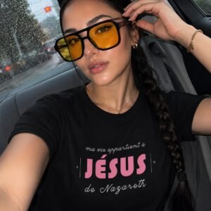T-shirt coton femme "Ma vie appartient à Jésus" | Noir