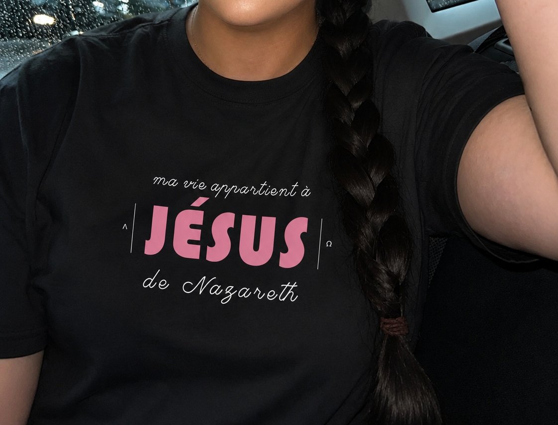 T-shirt coton femme "Ma vie appartient à Jésus" | Noir – Image 4