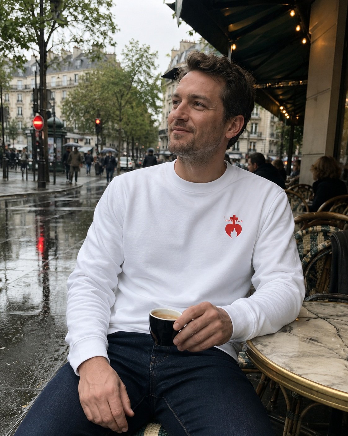 Sweat chrétien brodé "caritas” pour homme | Jean 14:27