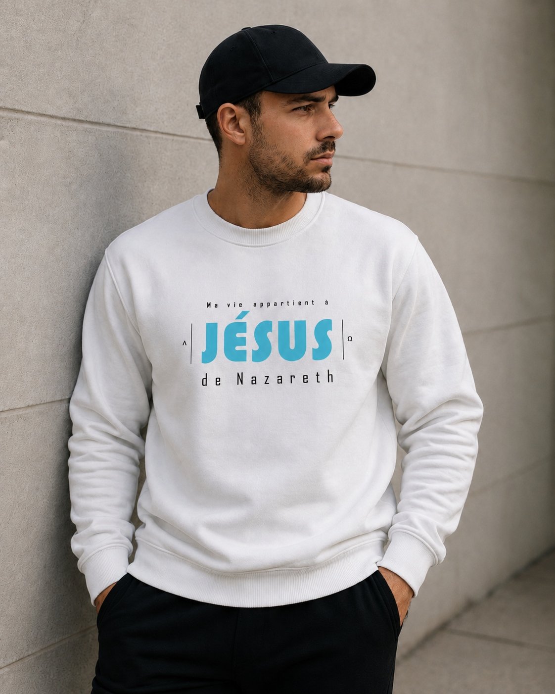 Sweat chrétien homme «Ma vie appartient à Jésus» | Pull blanc
