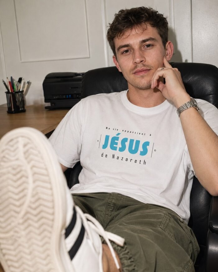 T-shirt coton homme Ma vie appartient à Jésus - | Blanc – Image 6