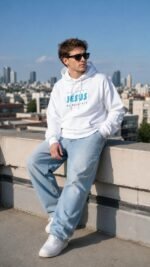 Sweat à capuche chrétien homme "Ma vie appartient à Jésus" | Blanc – Image 6