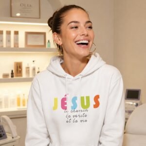 sweat à capuche femme «Jésus le chemin» | Pull blanc