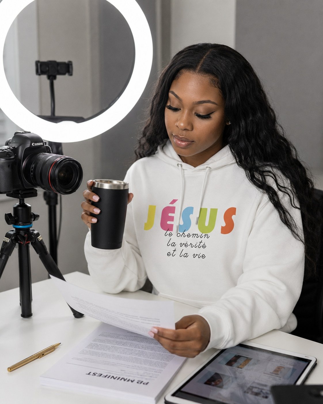 sweat à capuche femme «Jésus le chemin» | Pull blanc – Image 7