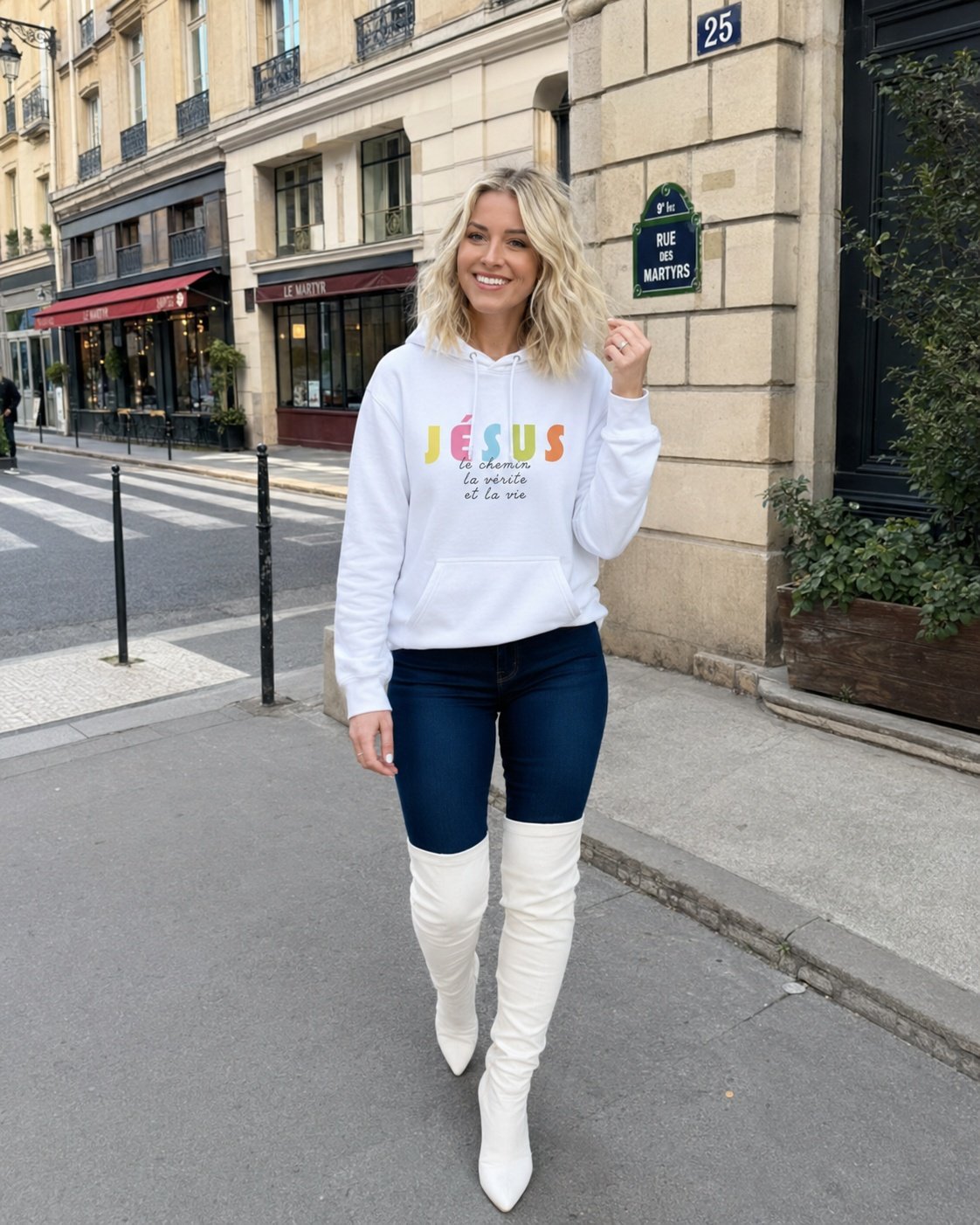 sweat à capuche femme «Jésus le chemin» | Pull blanc – Image 4