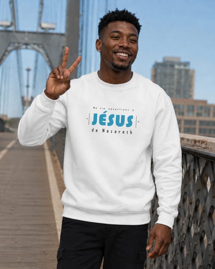Sweat chrétien homme «Ma vie appartient à Jésus»  | Pull blanc – Image 3