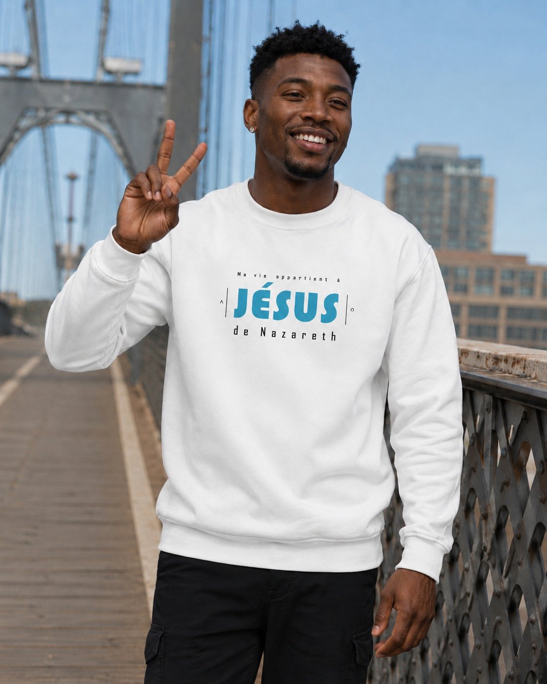 Sweat chrétien homme «Ma vie appartient à Jésus» | Pull blanc – Image 3