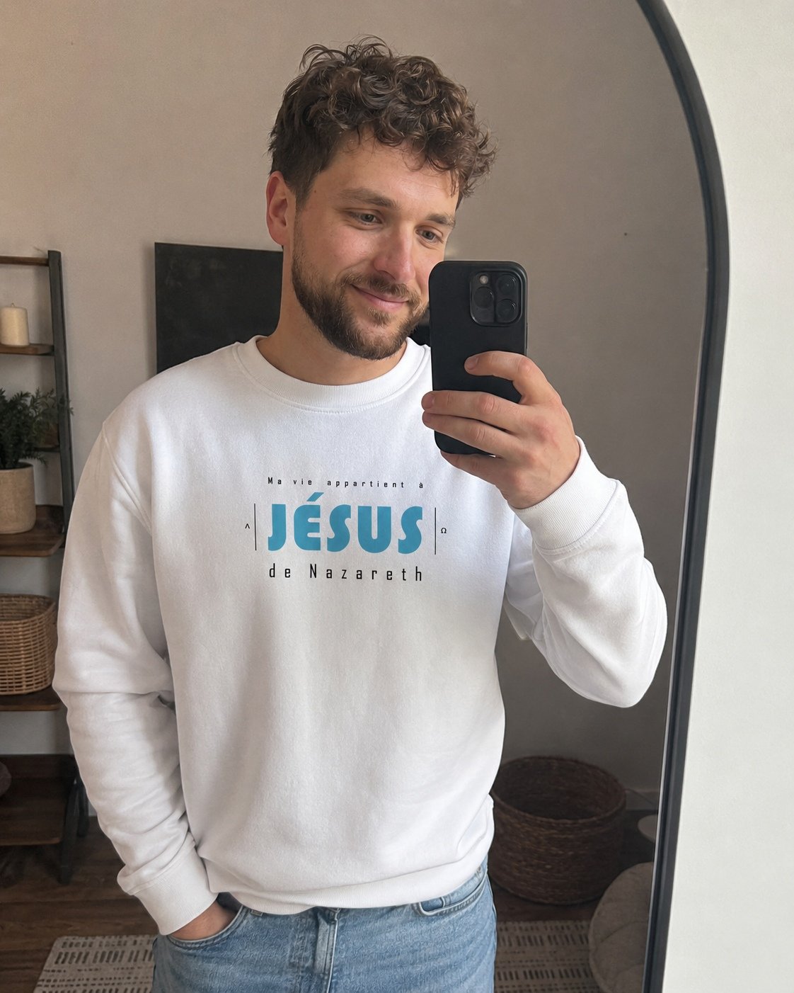 Sweat chrétien homme «Ma vie appartient à Jésus» | Pull blanc – Image 6