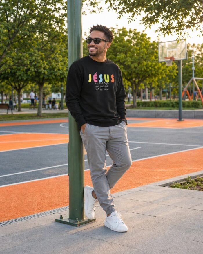 Sweat chrétien «Je suis le Chemin, la vérité et la vie» Pull pour Homme | Noir – Image 3