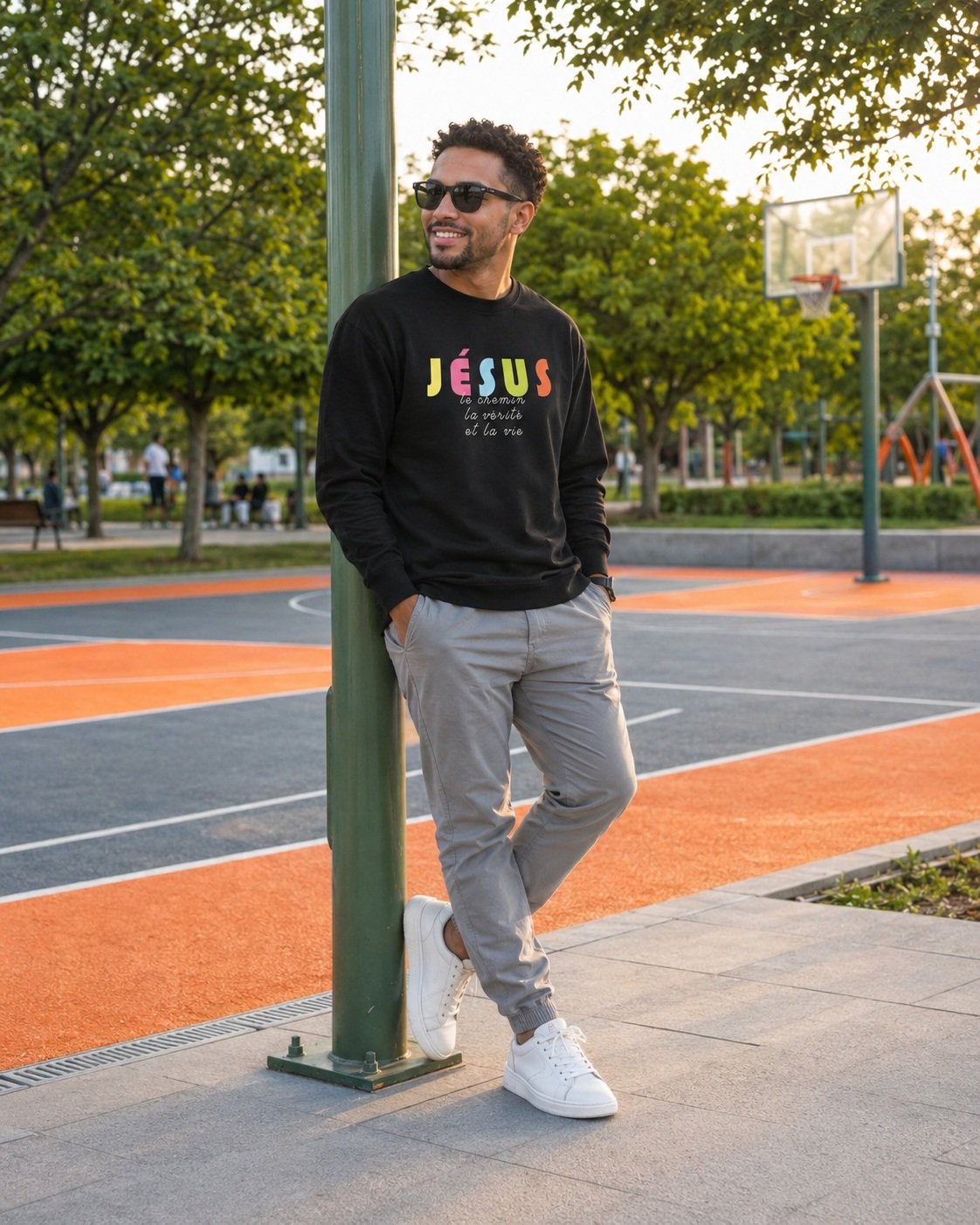 Sweat chrétien «Je suis le Chemin, la vérité et la vie» Pull pour Homme | Noir – Image 3