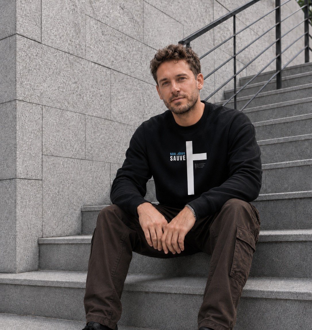 Sweat chrétien noir «Jesus sauve » | Pull pour homme – Image 4
