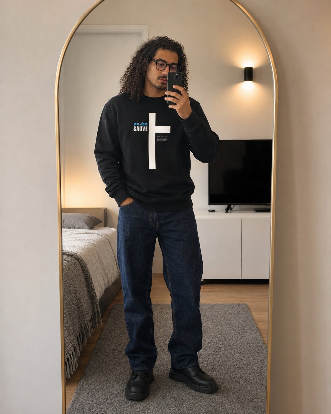 Sweat chrétien noir «Jesus sauve » | Pull pour homme – Image 6