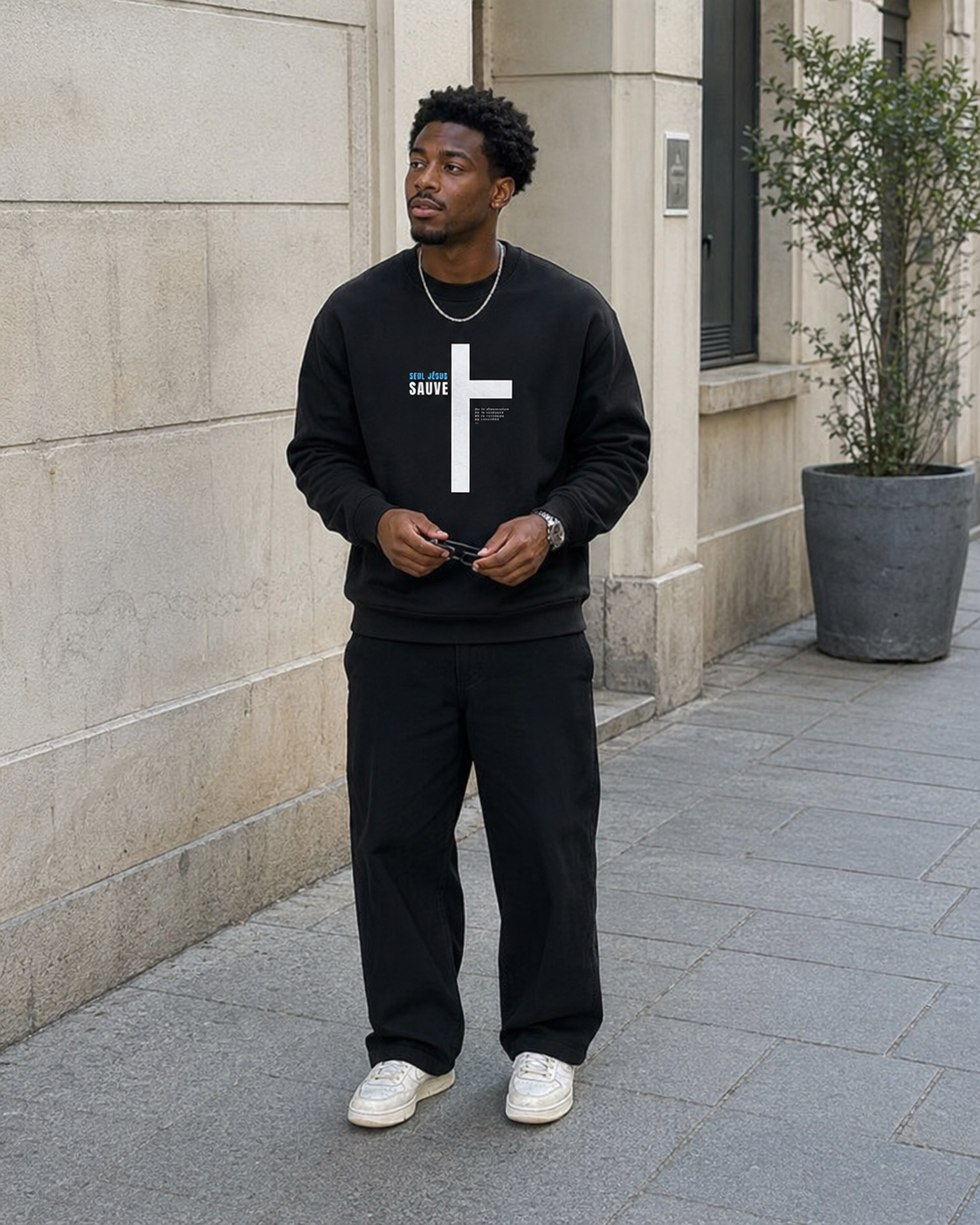 Sweat chrétien noir «Jesus sauve » | Pull pour homme – Image 3