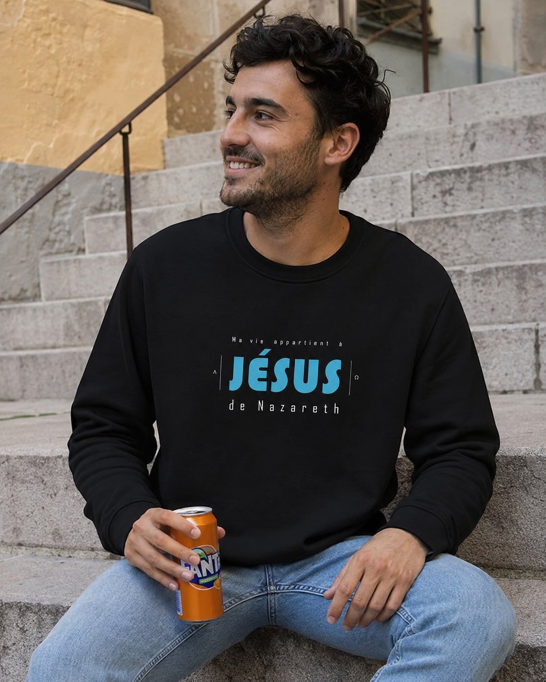 Sweat chrétien homme «Ma vie appartient à Jésus» | Pull Noir – Image 5