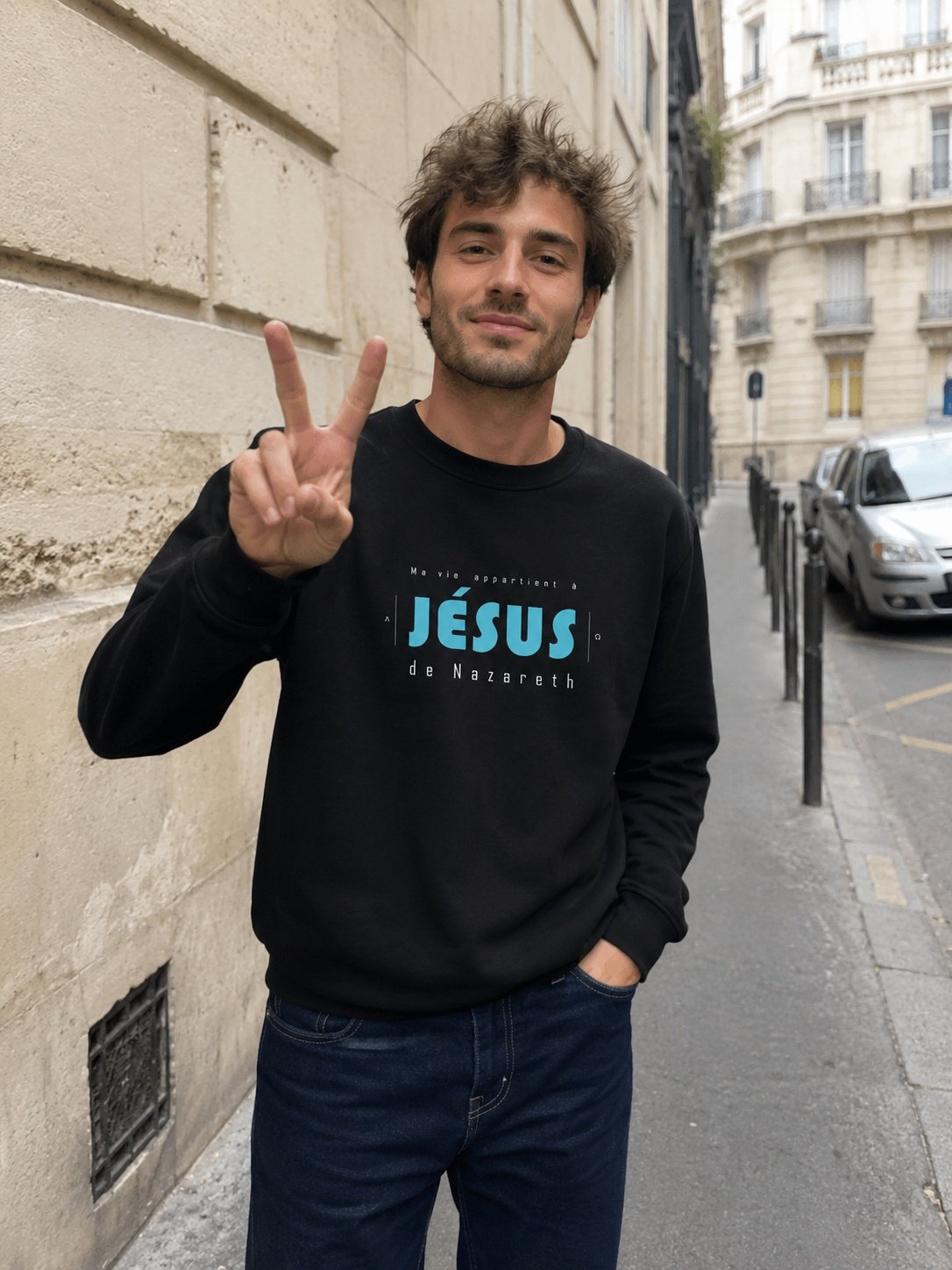 Sweat chrétien homme «Ma vie appartient à Jésus» | Pull Noir – Image 4