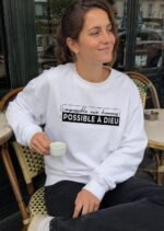 Sweat chrétien femme “Possible à Dieu” | blanc
