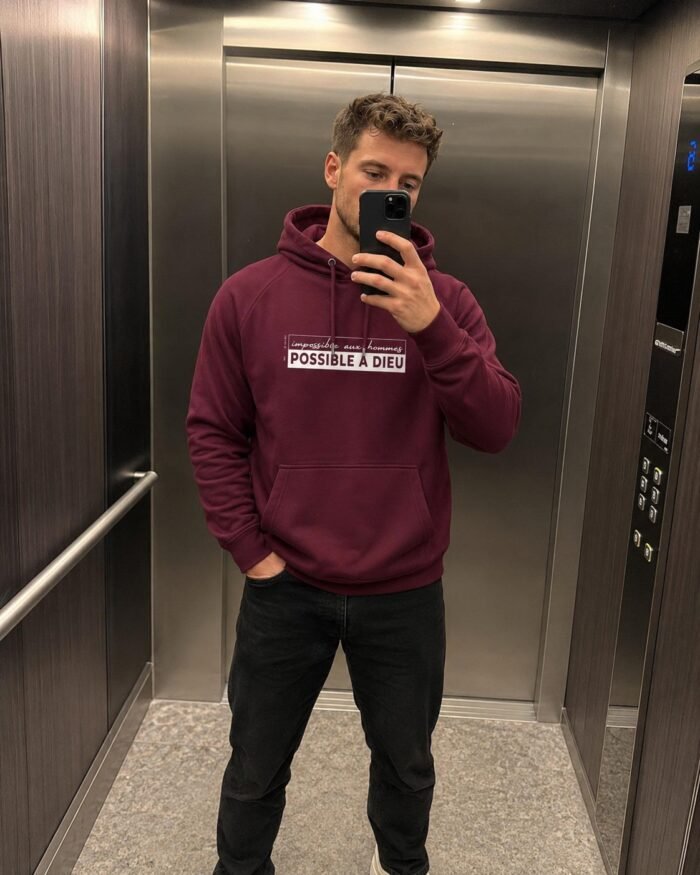 Sweat à capuche chrétien “Possible à Dieu” | Pull pour homme – Image 9