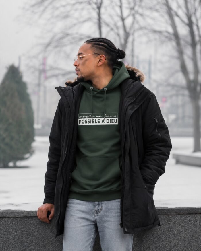 Sweat à capuche chrétien “Possible à Dieu” | Pull pour homme – Image 17