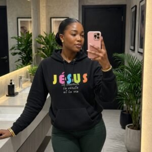 Sweatshirt chrétien à capuche «Jésus le chemin...» | Noir