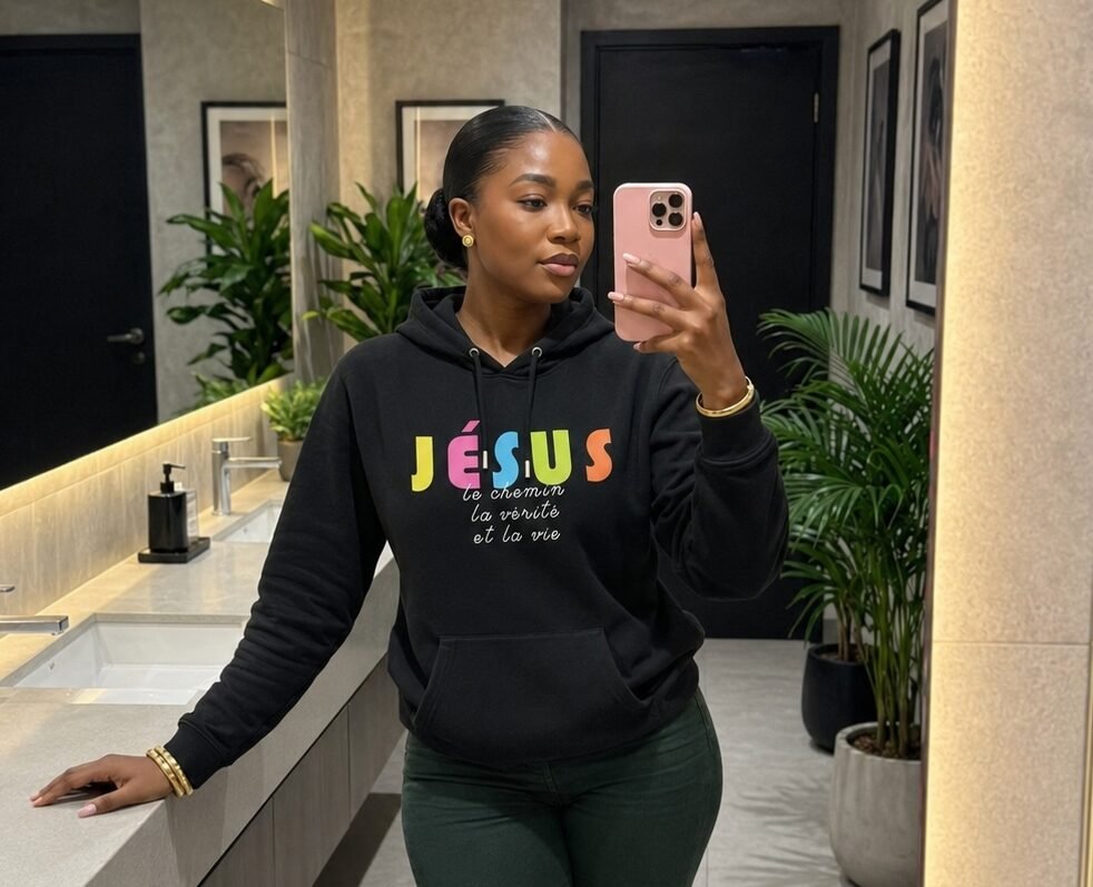 Sweatshirt chrétien à capuche «Jésus le chemin...» | Noir