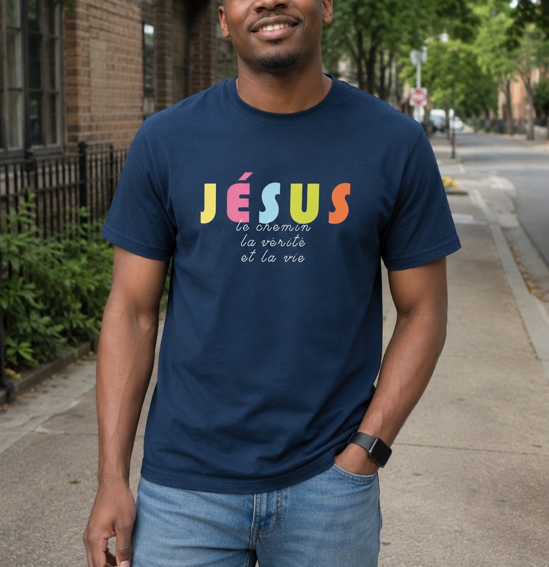 T-shirt chrétien homme «Je suis le Chemin, la vérité et la vie» | Noir – Image 6