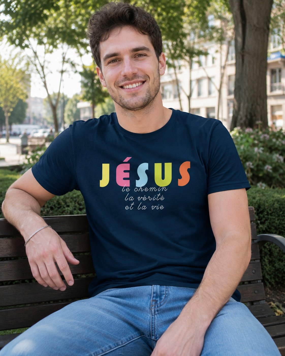 T-shirt chrétien homme «Je suis le Chemin, la vérité et la vie» | Noir – Image 7