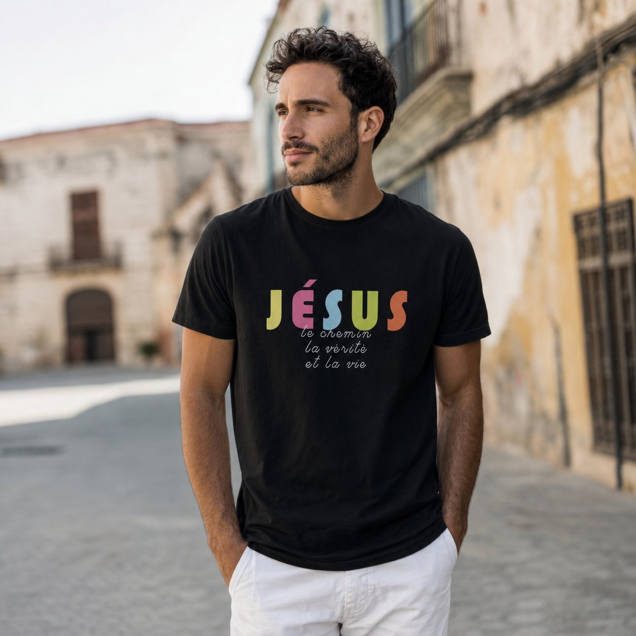 T-shirt chrétien homme «Je suis le Chemin, la vérité et la vie» | Noir