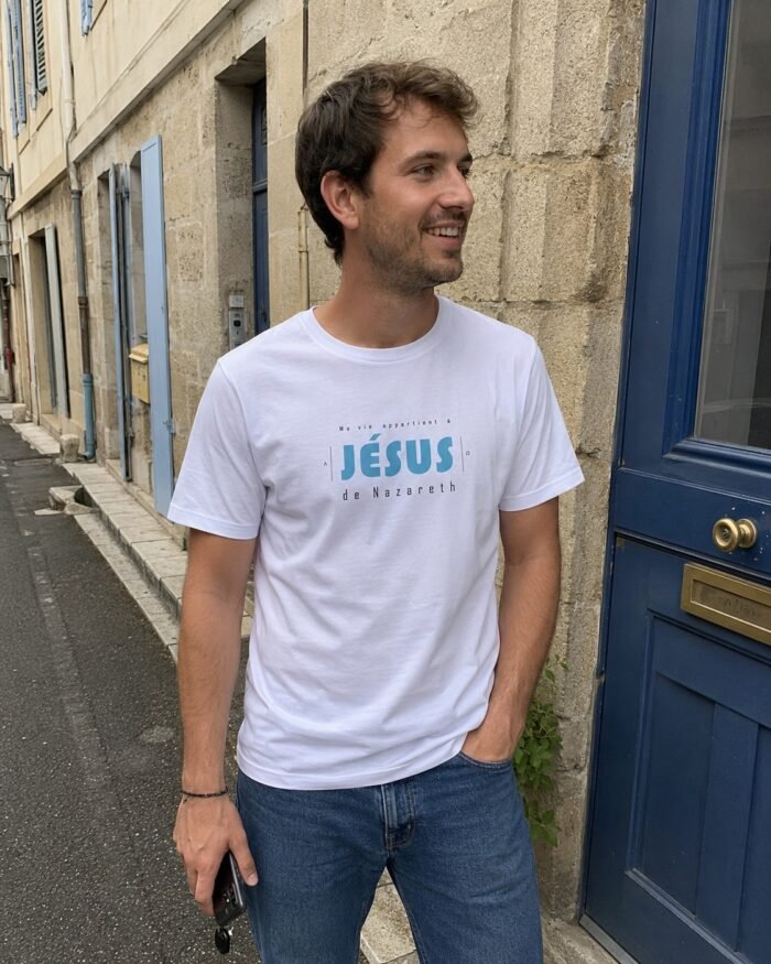T-shirt coton homme Ma vie appartient à Jésus - | Blanc – Image 5