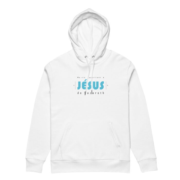 Sweat à capuche chrétien homme "Ma vie appartient à Jésus" | Blanc – Image 2