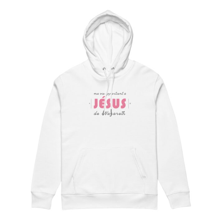 Sweat à capuche femme “Ma vie appartient à Jésus” | Blanc – Image 3