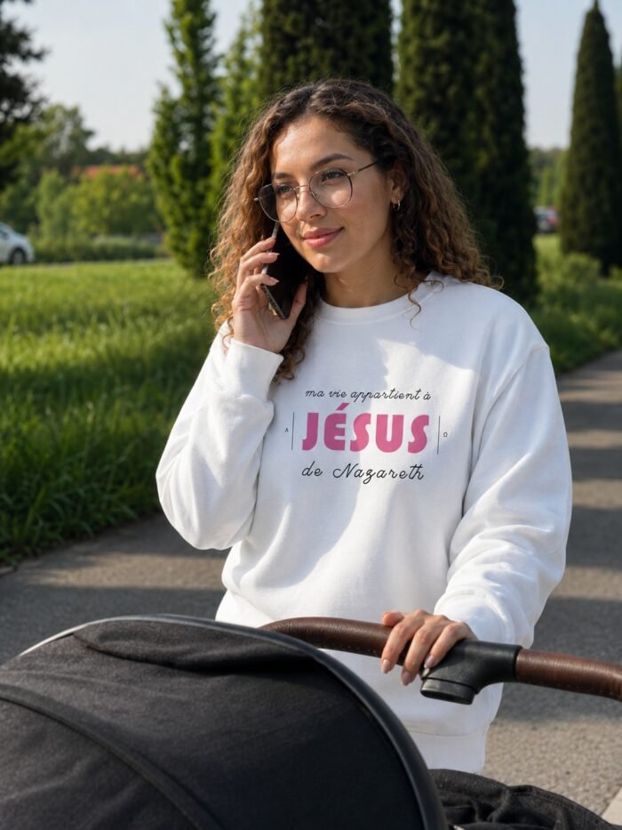 Sweat chrétien femme «Ma vie appartient à Jésus» | Pull blanc – Image 5