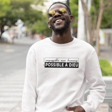 Sweat chrétien homme “Possible à Dieu” blanc