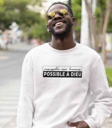 Sweat chrétien homme “Possible à Dieu” blanc