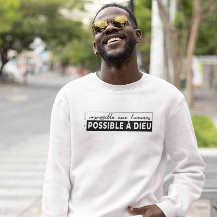 Sweat chrétien homme “Possible à Dieu” blanc