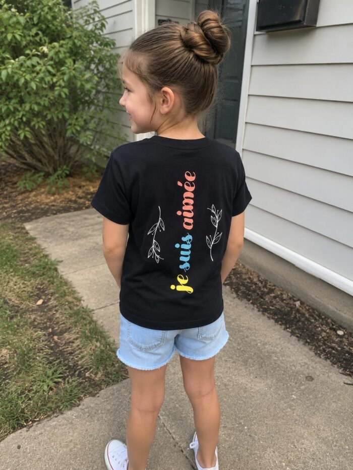 T-shirt chrétien fille “Je suis aimée” | noir – Image 6